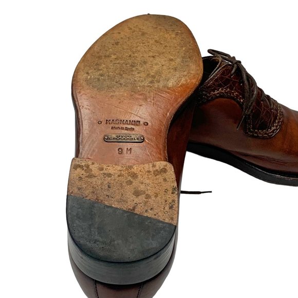 MAGNANNI Brown Calfskin & Crocodile‎ Medallion Toe Dress Brogues main image 9
